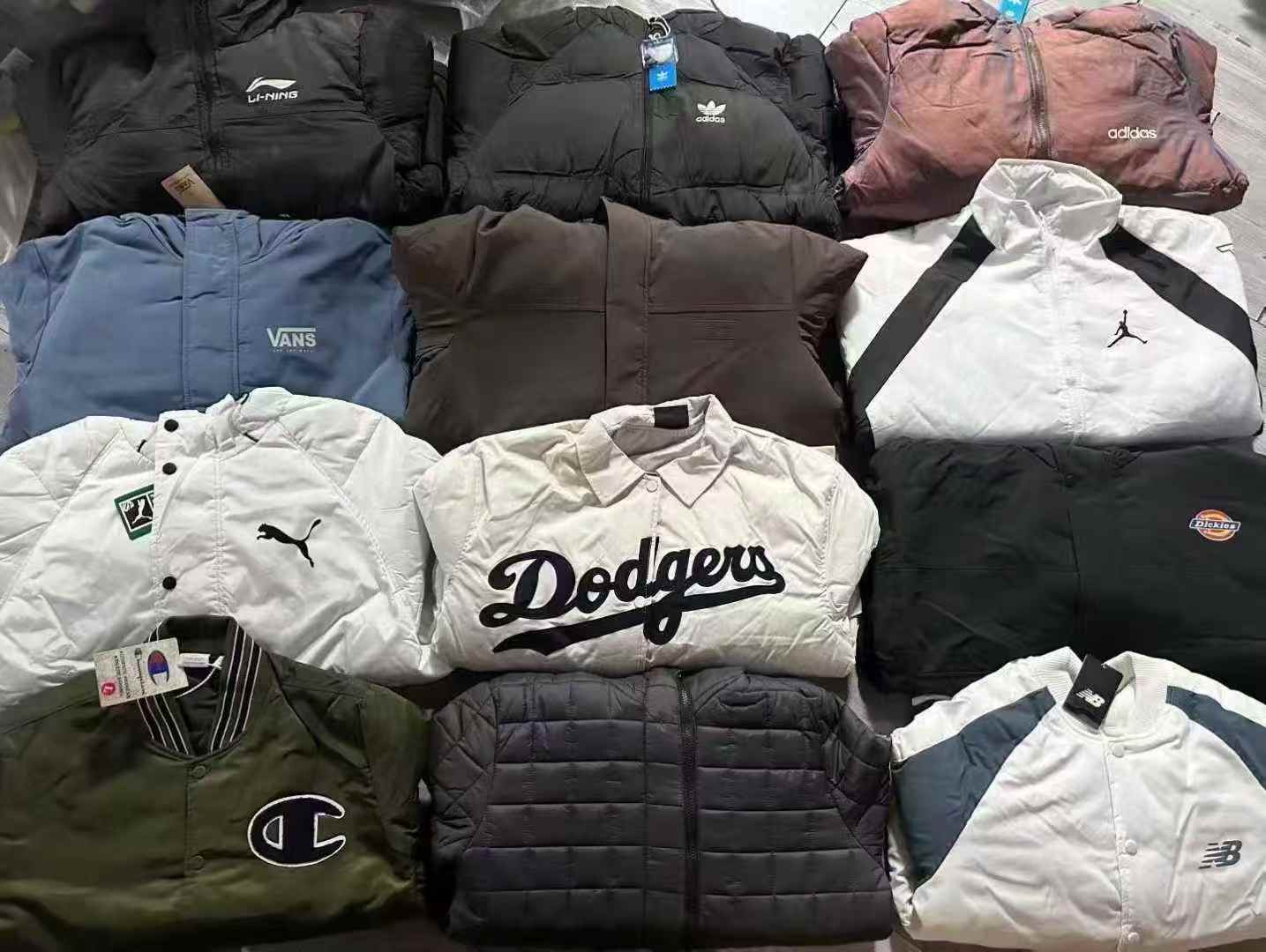Assorted jackets laid out